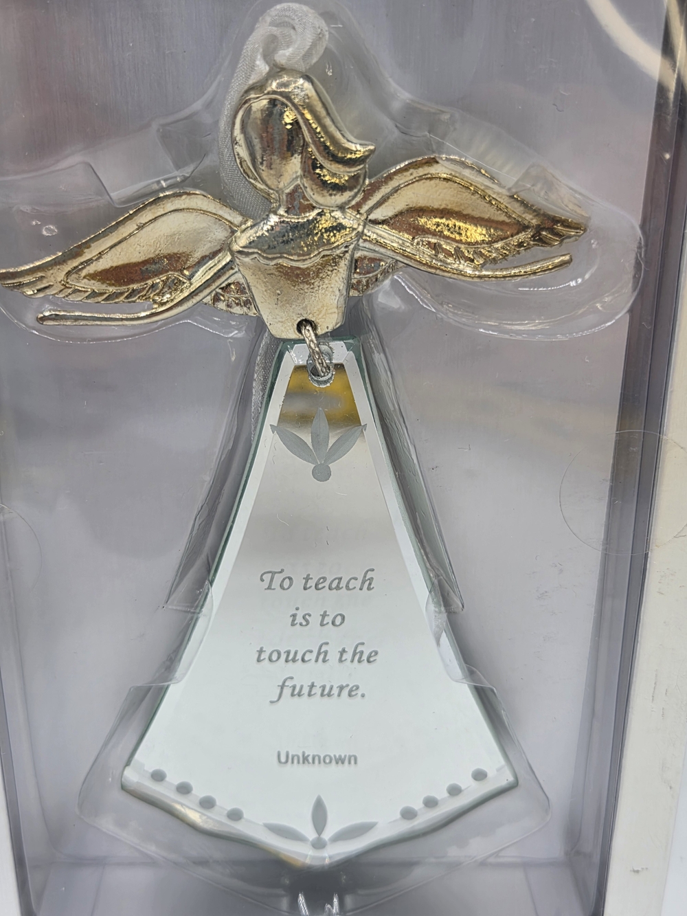 Gold Angel Teacher Ornament with Inspirational Quote